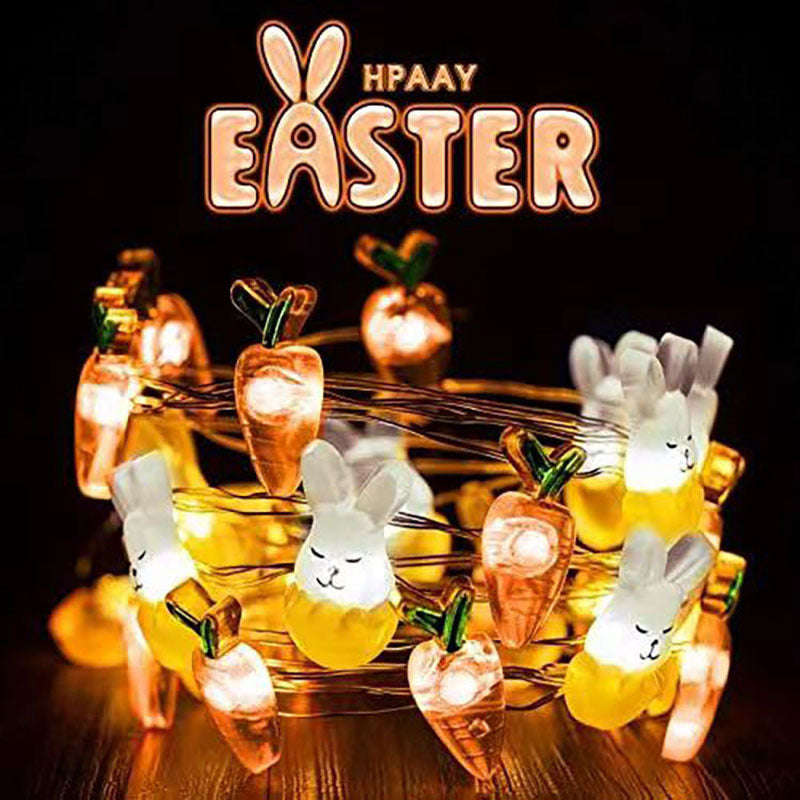 Easter Bunny Carrot String Lights – Battery Powered LED Decor